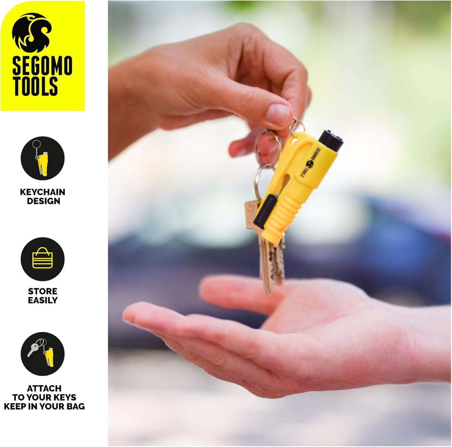 Segomo Tools 2 x Keychain Emergency Car Escape Tool Seat Belt Cutter And Glass Breaker | Car Window Breaker | Window Breaker Keychain | Glass Breaker Keychain | Car Escape Tool Keychain - EHKR2