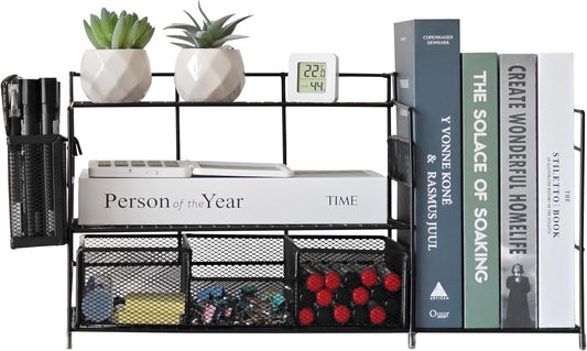 ONEIN Desk Organiser with Drawer & Pen Holder, Desk Organizer for A4 Paper Magazine, Desktop File Organisation, Stationary Storage, Home Office Accessories Supplies Decor, No Installation Needed