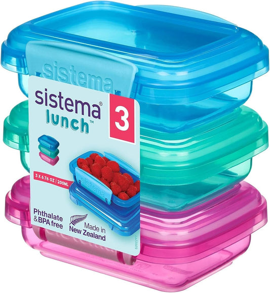 Sistema Lunch Collection Food Storage Containers, Assorted Colours, 3 Pack