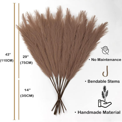 Pampas Grass Decor Tall, 43"/110cm Faux Pampas Grass 6 Stems Large Pompass Grass Branches Tall Bulk Boho Flower Arrangement for Home Room Wedding Party Decor (Taupe)