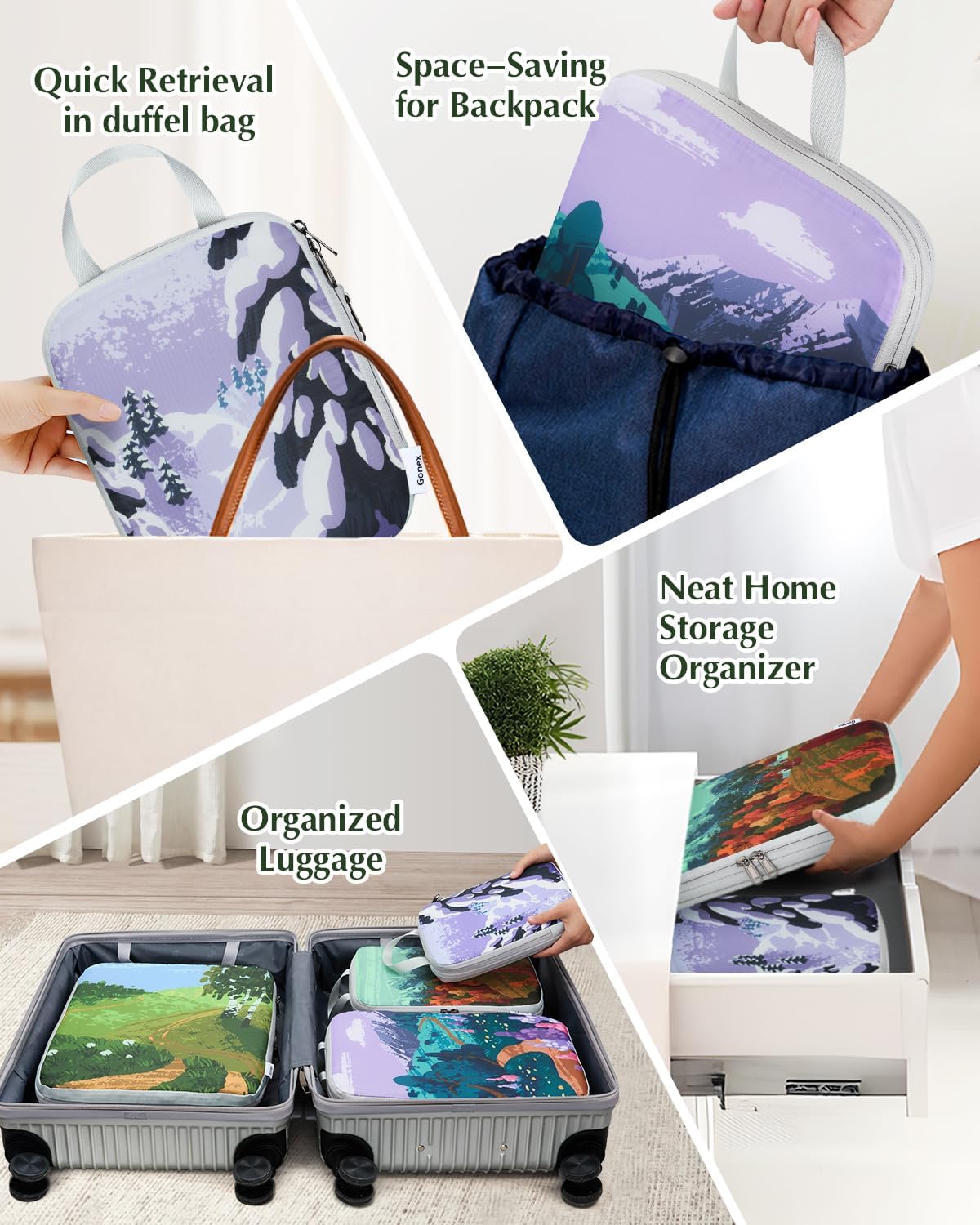 Gonex 4 Piece Set Portable Storage Suitcase Storage Bags for Clothing Cosmetics Expandable Cubes Packing Cube Set Travel Organizer