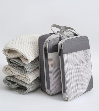 Space-Saving Suitcase Organizer 4 Pieces Set Waterproof Packing Cubes Compression, Suitcase Organizer, Travel Accessories, Travel Essentials, Travel Organizer for Clothes, Shoes, Underwear, Grey