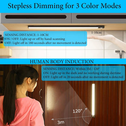 Closet Light, Coolqiya Led Under Cabinet Lighting, Rechargeable Motion Sensor Closet Light Under Cabinet Magnet Wireless Stick-Anywhere Night Light Bar for Wardrobe, Stairs, Kitchen (30cm Black 1pc)