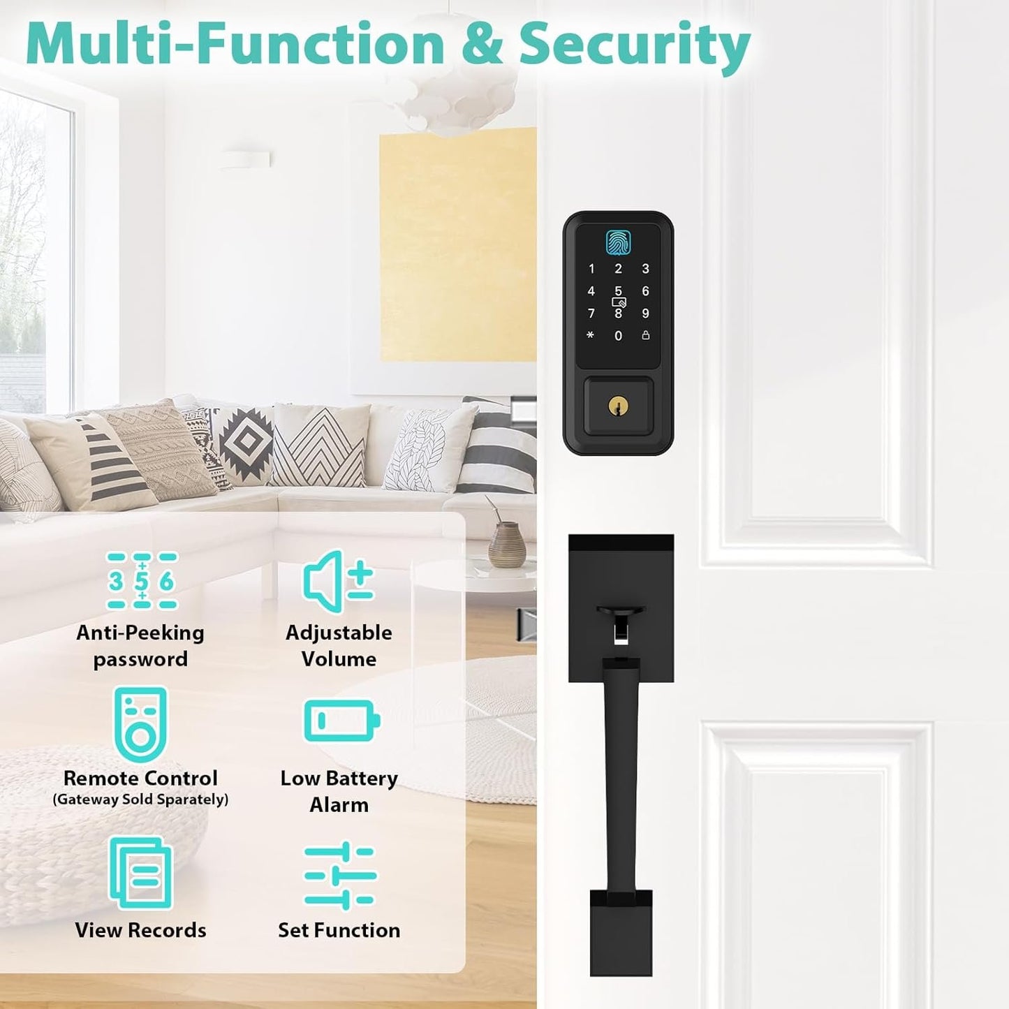 WiFi Front Door Lock Set, Hunnay Keyless Entry Door Lock with Handle, Smart Door Lock with Fingerprint & Digital Keypad, Smart Locks for Entry Door, Bluetooth Enabled with Alexa Voice Control, Black
