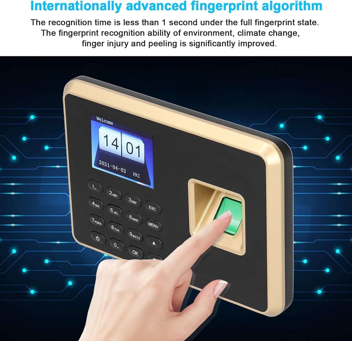Tbest Smart Security 2.4In Assistenza Hine Impronta Digitale RIC Tft Color SNS Software e U Disk Nload Orologio da tempo 00-240Vnero Oro Spina Americana Atten (Colore Nero e