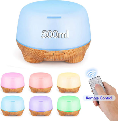 SK Depot Essential Oil Diffuser 500ml Ultrasound Aromatherapy Diffusers Remote Control Air Quiet Diffuser Aroma Diffusers Humidifier 7 Colors of Lights and for Bedroom Yoga Spa (Light Wood)