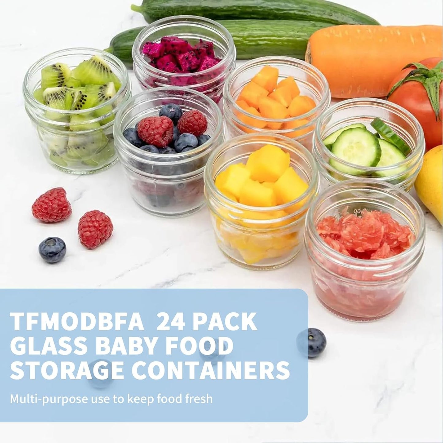 TFMODBFA 24 Pack Glass Baby Food Storage Containers, 4oz Baby Food Jars with Airtight Lids, Small Containers Freezer Storage with Airtight Lids Leak Proof for Baby Food