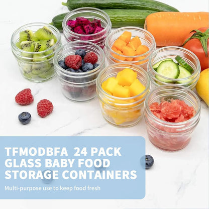 TFMODBFA 24 Pack Glass Baby Food Storage Containers, 4oz Baby Food Jars with Airtight Lids, Small Containers Freezer Storage with Airtight Lids Leak Proof for Baby Food