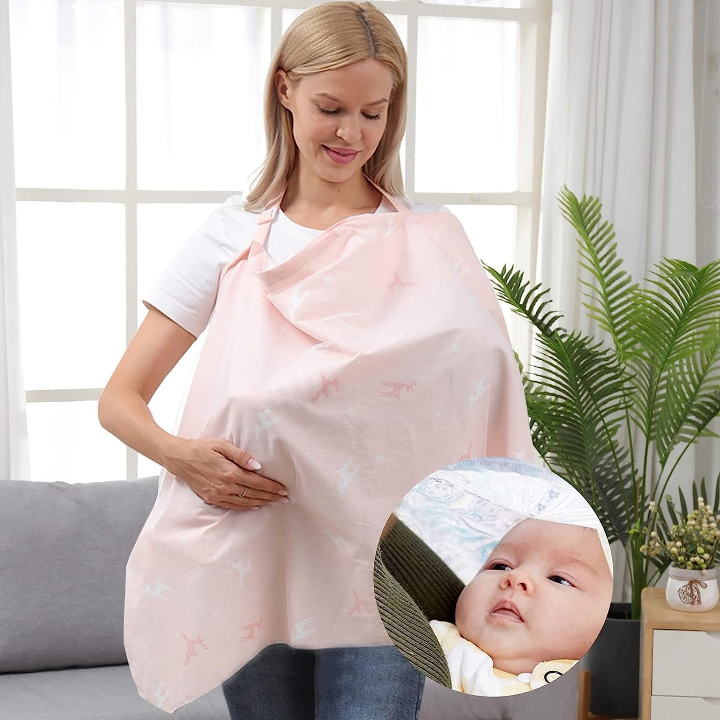 Baby Nursing Covers for Baby Breastfeeding, Breast Feeding Cover with Breathable Lace Screen Yarn and Rigid Hoop for Mother Nursing Apron, 360Â° Full Privacy (Love Crown)