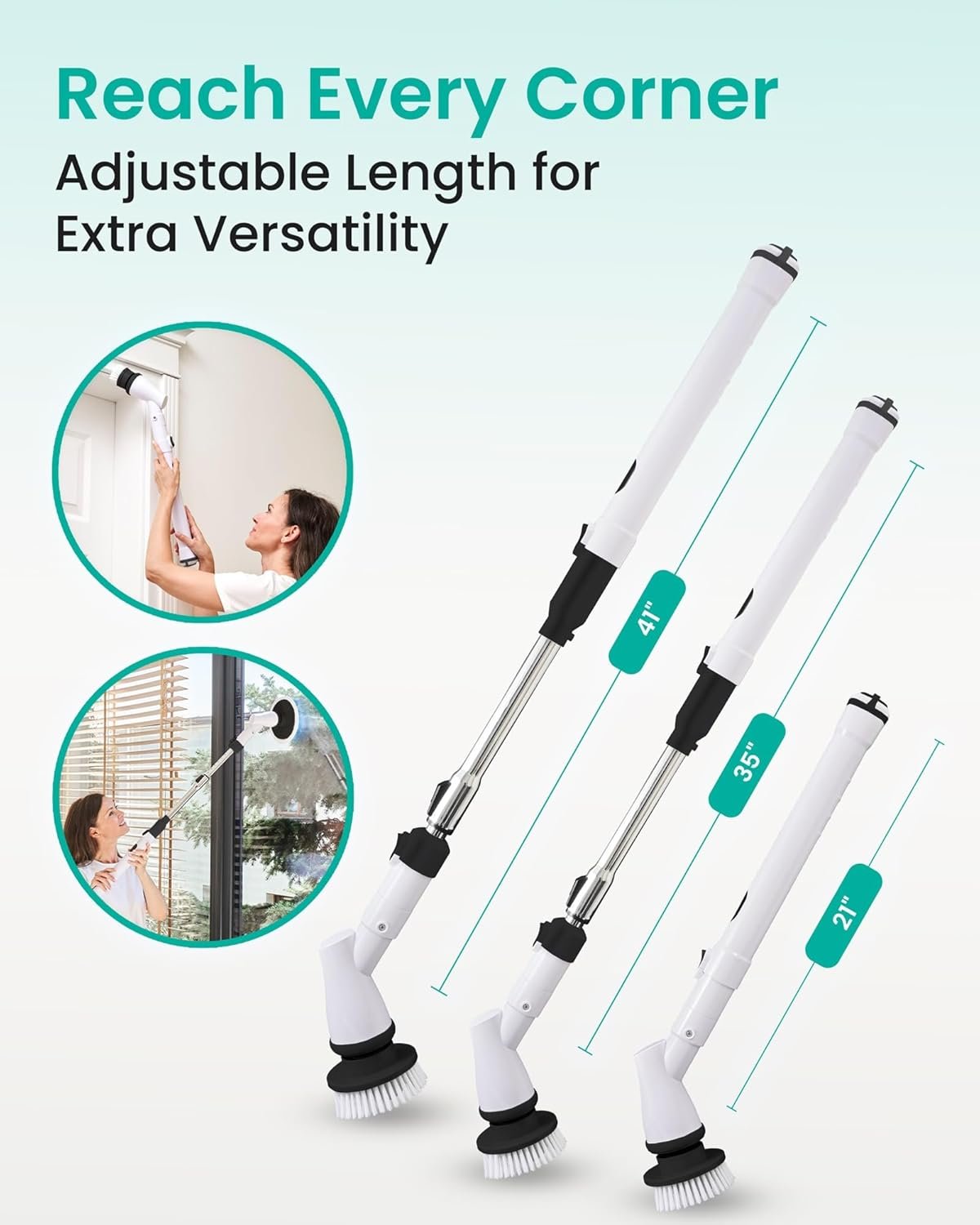 Electric Spin Scrubber Cordless - Bathroom Scrubber with 11 Replaceable Heads - Long Handle Electric Cleaning Brush