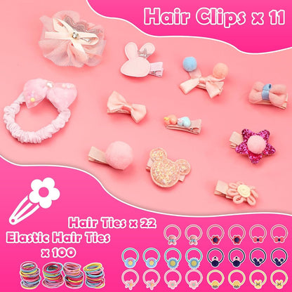 Kids Jewelry Kit Girls Toys, 153pcs Girls Dress Up Play Jewelry Set Kids Toys with Necklaces Bracelets Rings Earrings Hair Accessories and Storage Box, Christmas Birthday Gifts for 3-8 Year Old Girl