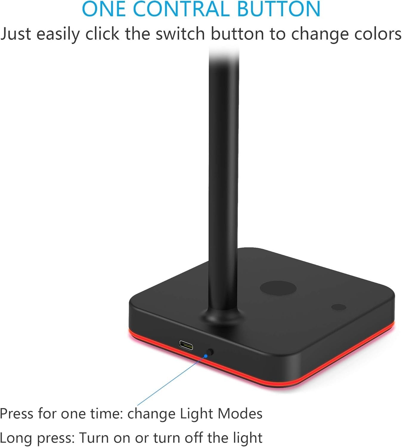 RGB Headphone Stand with USB Hub, KAFRI Desk Gaming Headset Holder Hanger Rack with 1 USB2.0 Extension Charging Port Cord - Suitable for Gamer Desktop Table Game Earphone Accessories