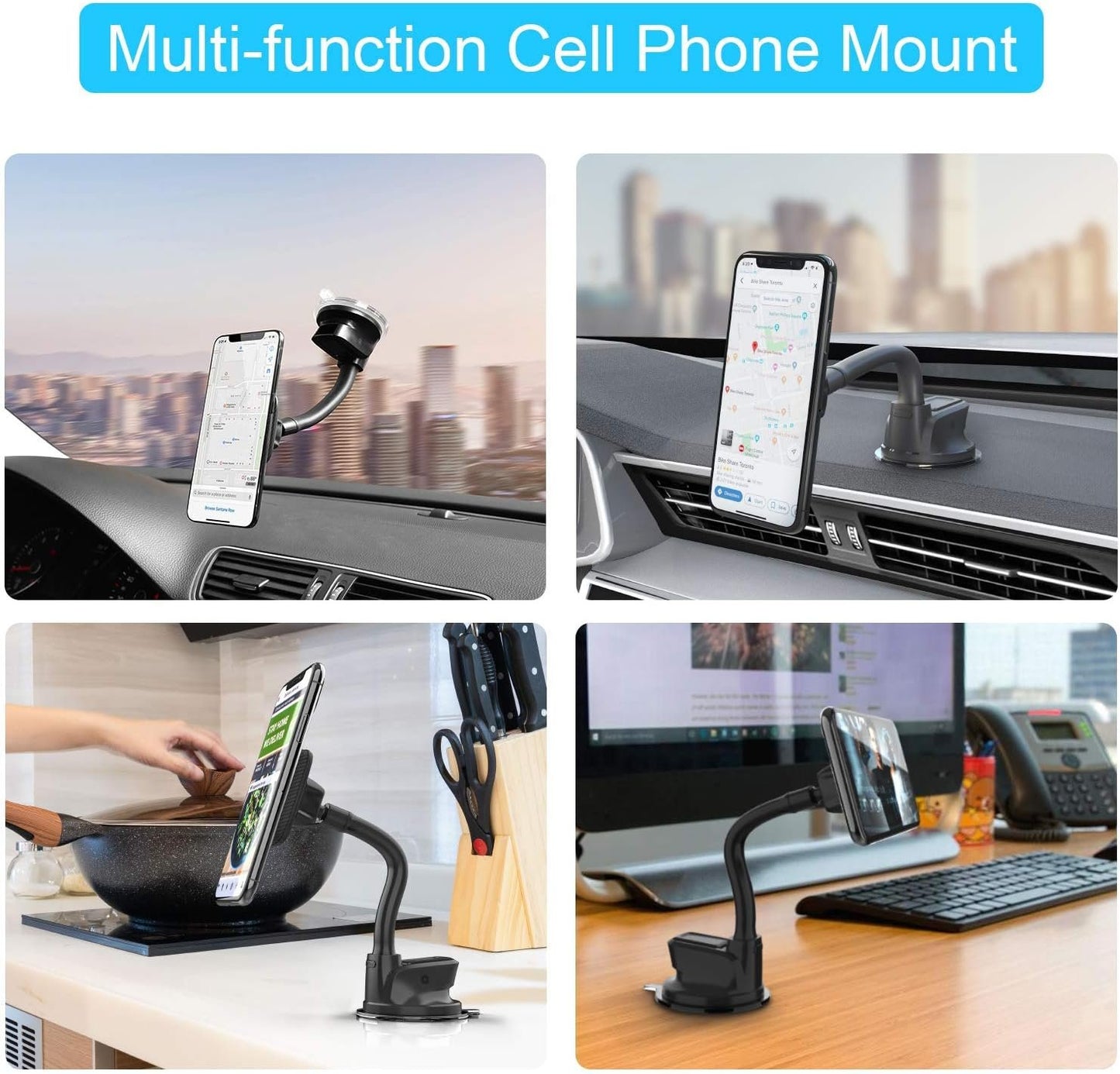 Magnetic Car Mount, Universal Magnetic Phone Car Mount with 6 Strong Magnets, Windshield Phone Mount, Suction Cup Phone Holder, Magnet Phone Holder fit All Smartphones & Mini Tablets Large Devices