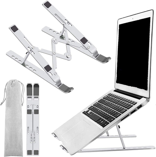 Portable Laptop Stand, JDOX Aluminium Adjustable Laptop Stand for Desk, 7 Adjustable Heights, Foldable Laptop Stand Compatible with MacBook, HP, Dell Laptop and Tablet, Silver