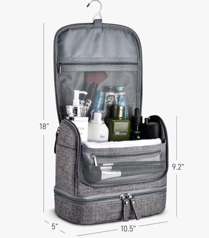 Hanging Toiletry Bag for Women, Large Travel Make up Bag with Metal Hook & Dry/Wet Separation, Waterproof Cosmetic Organizer for Travel Accessories, Cruise Essentials, Gym, Camping (Grey)