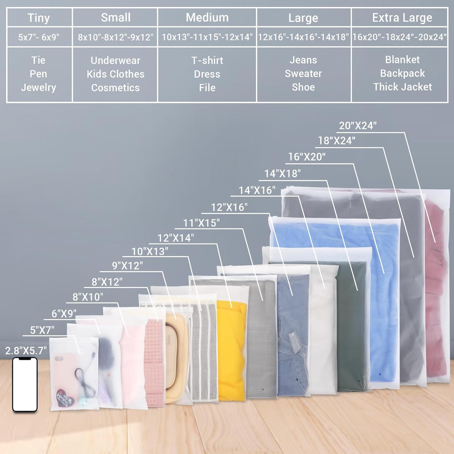 Svaldo Swimsuit Bags, 50PCS 12x16 inch Poly Plastic Bag for Clothes, Frosted Ziplock Bags for Packing Selling Apparel Organization, Custom T-Shirts, Pillowcases, with Vent Holes, 3 Mil