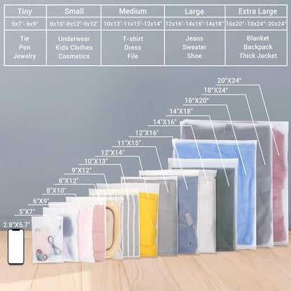 Svaldo Swimsuit Bags, 50PCS 12x16 inch Poly Plastic Bag for Clothes, Frosted Ziplock Bags for Packing Selling Apparel Organization, Custom T-Shirts, Pillowcases, with Vent Holes, 3 Mil