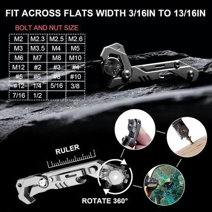 GIRIAITUS 7 in 1 EDC Multitool Camping Accessories with Wrench Folding Knife Screwdriver Bottle Opener Ruler Car Window Breaker Seatbelt Cutter Outdoor Fishing Camping Pocket Multi Tool Gifts for Men