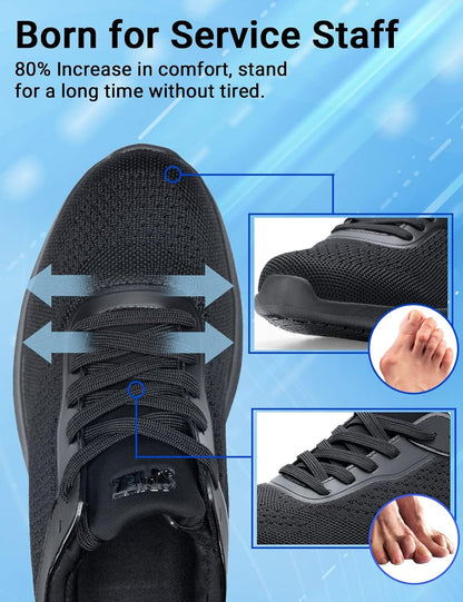 SPIEZ Mens Non Slip Shoes, SRC Slip-Resistant Certified Food Service Shoes, Lightweight Breathable Slip On Work Sneakers Black US7.5-12