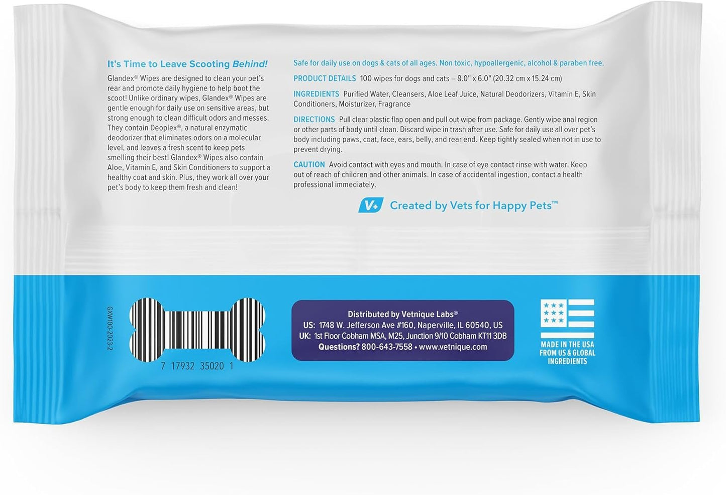 Glandex Dog Wipes Cleansing & Deodorizing Hygienic Anal Gland Grooming Wipes for All Pets - by Vetnique Labs (100ct)