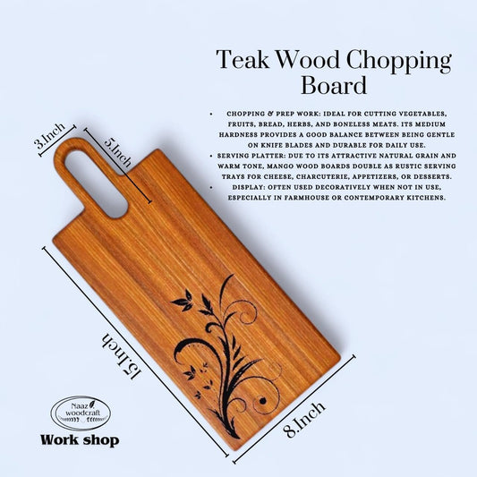 Mango Wood Cutting Board with Handle – Decorative Engraved Charcuterie Board for Serving and Chopping – Eco-Friendly Wooden Kitchen Tray – Handmade by Naaz Woodcraft