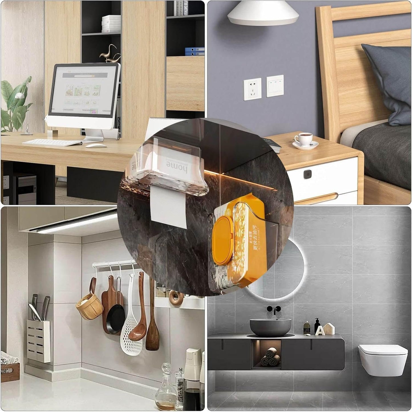 WADY Wall Mounted Wipes Holder Wipes Wall Mounted Holder Bathroom Wipes Holder Toilet Wipes Holder Punch-Free Wipes Dispenser Kitchen Wipes Storage Box Wipes Organizer Container (Transparent gray)
