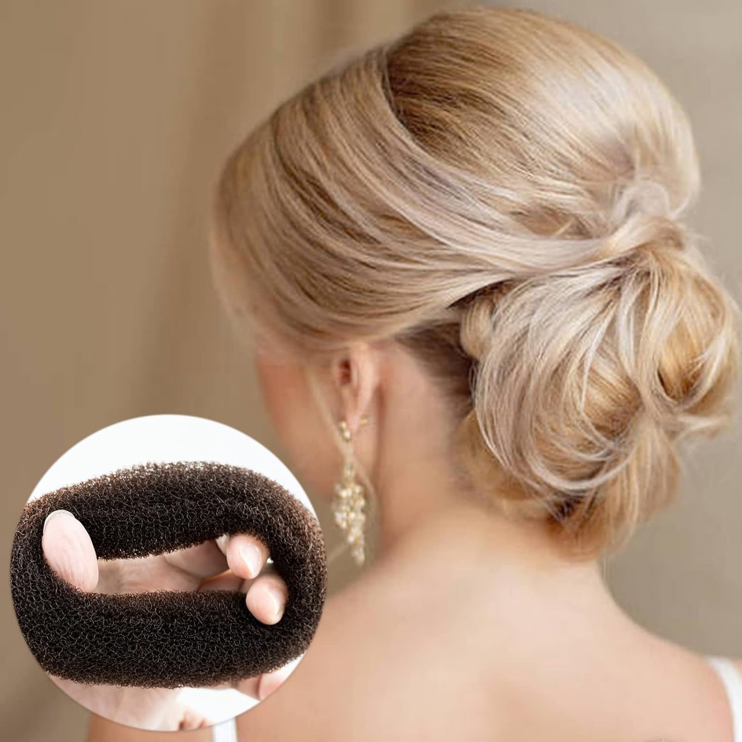 Donut Bread Maker Set of 7 Pieces Brown Ring Shape with 10 U Shaped Clips, 5 Elastic Hair Ropes