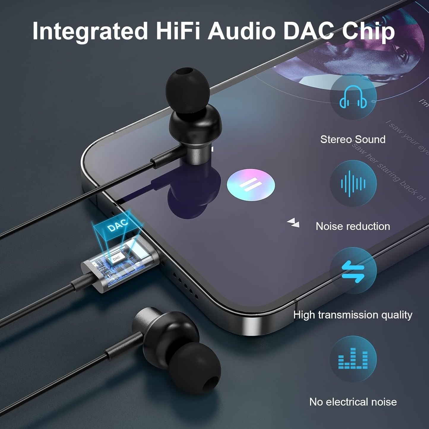 USB C Headphones Earbuds, 2Pack Wired Earphones Noise Canceling Isolating with Type C Plug (Built-in Microphone & Volume Control) for Galaxy iPhone 16 15 Android Smartphone and Other USB C Device