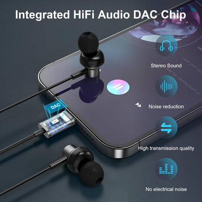 USB C Headphones Earbuds, 2Pack Wired Earphones Noise Canceling Isolating with Type C Plug (Built-in Microphone & Volume Control) for Galaxy iPhone 16 15 Android Smartphone and Other USB C Device
