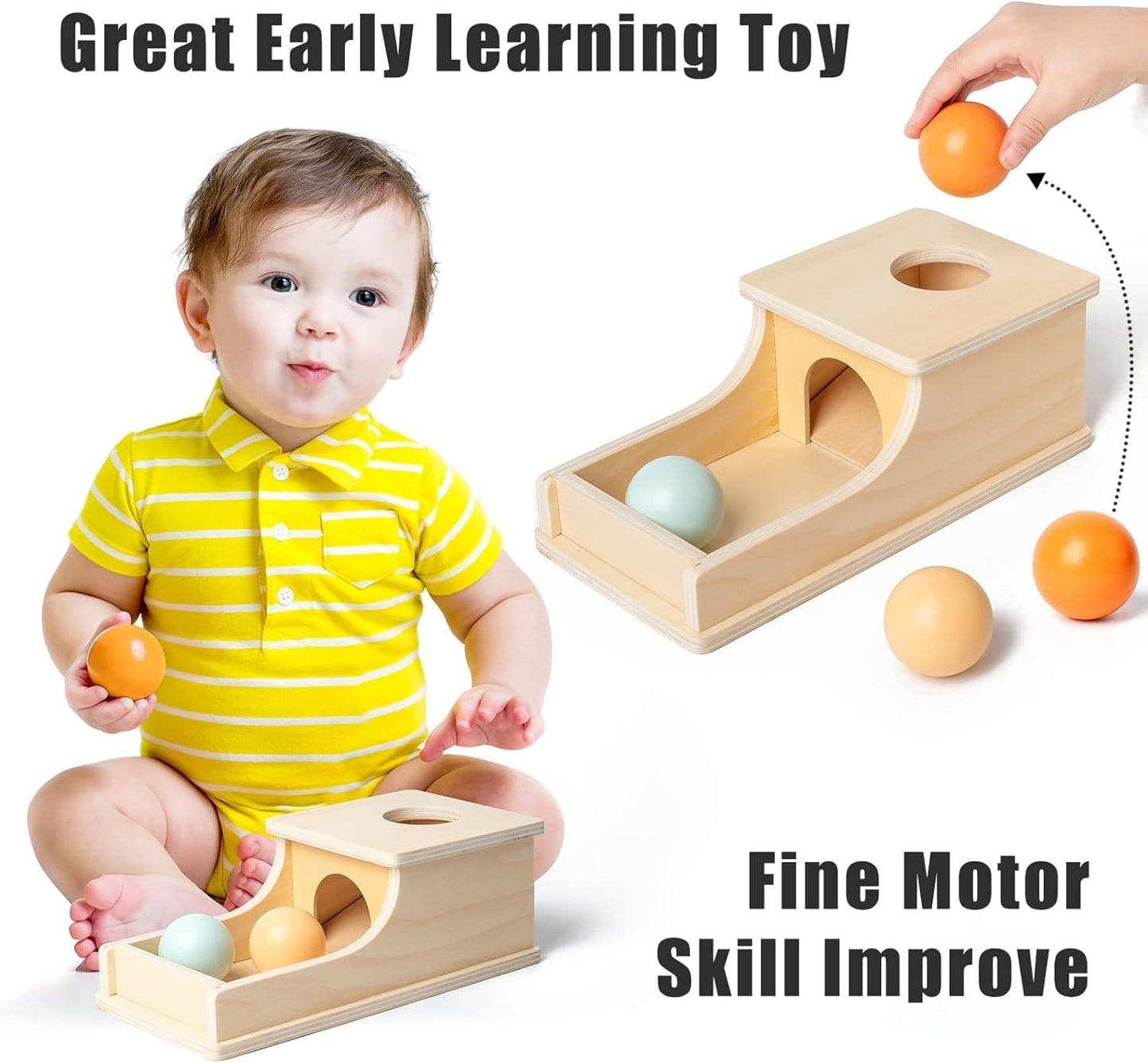 HENGYAN Edition Montessori Toys for Babies 6-12 Months Object Permanence Box Wooden Ball Drop Toy Play for 6 Month 1 2 3 Year Old Toddlers Infant Early Age Toy