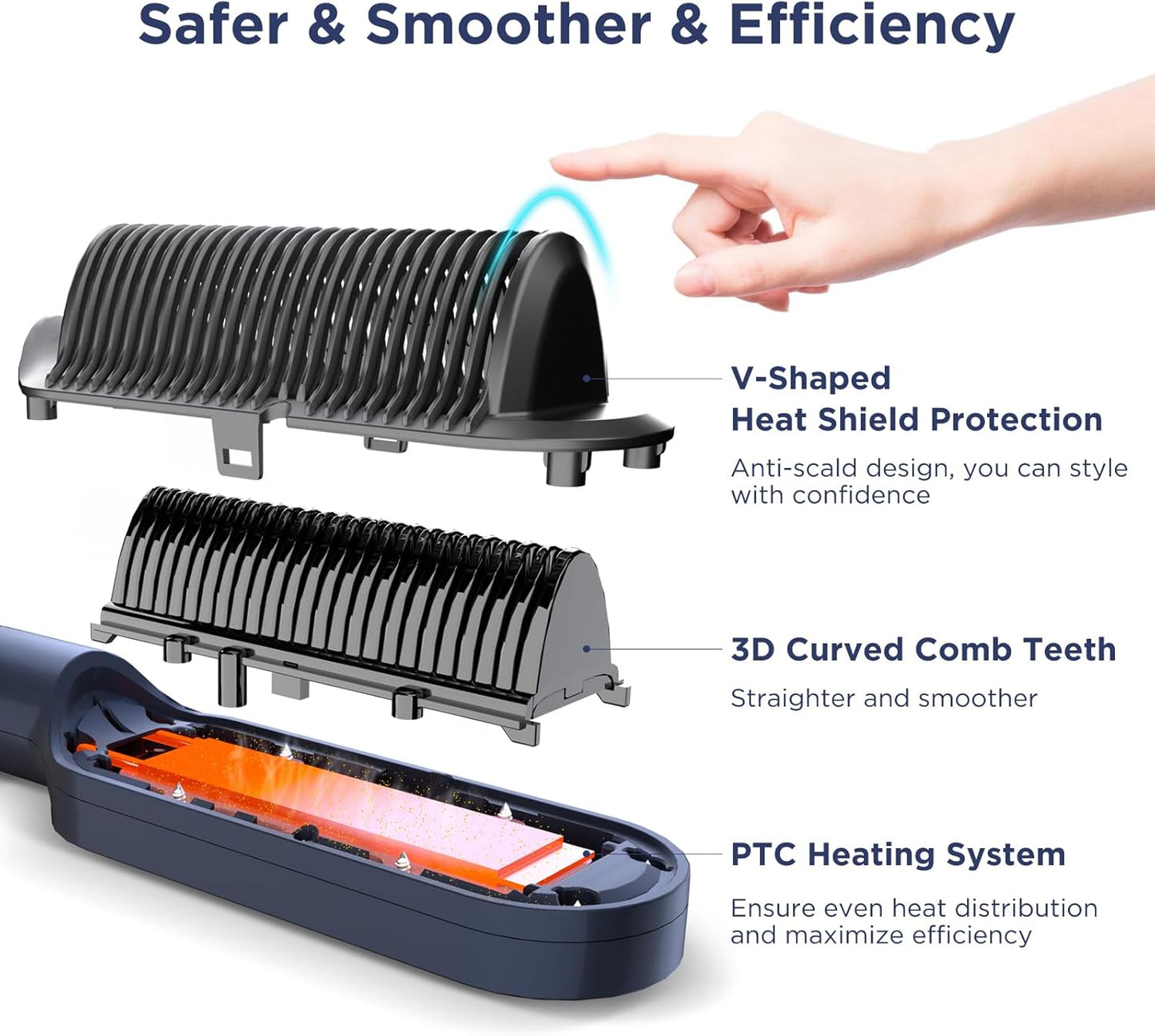 Prizm Hair Straightener Brush, 20s Fast Heating, Negative Ions Hair Straightening Brush with Less Frizz, 4 Temp Settings & LED Display, Anti-Scald Design, Gift for Women, Dual Voltage, Prussian Blue