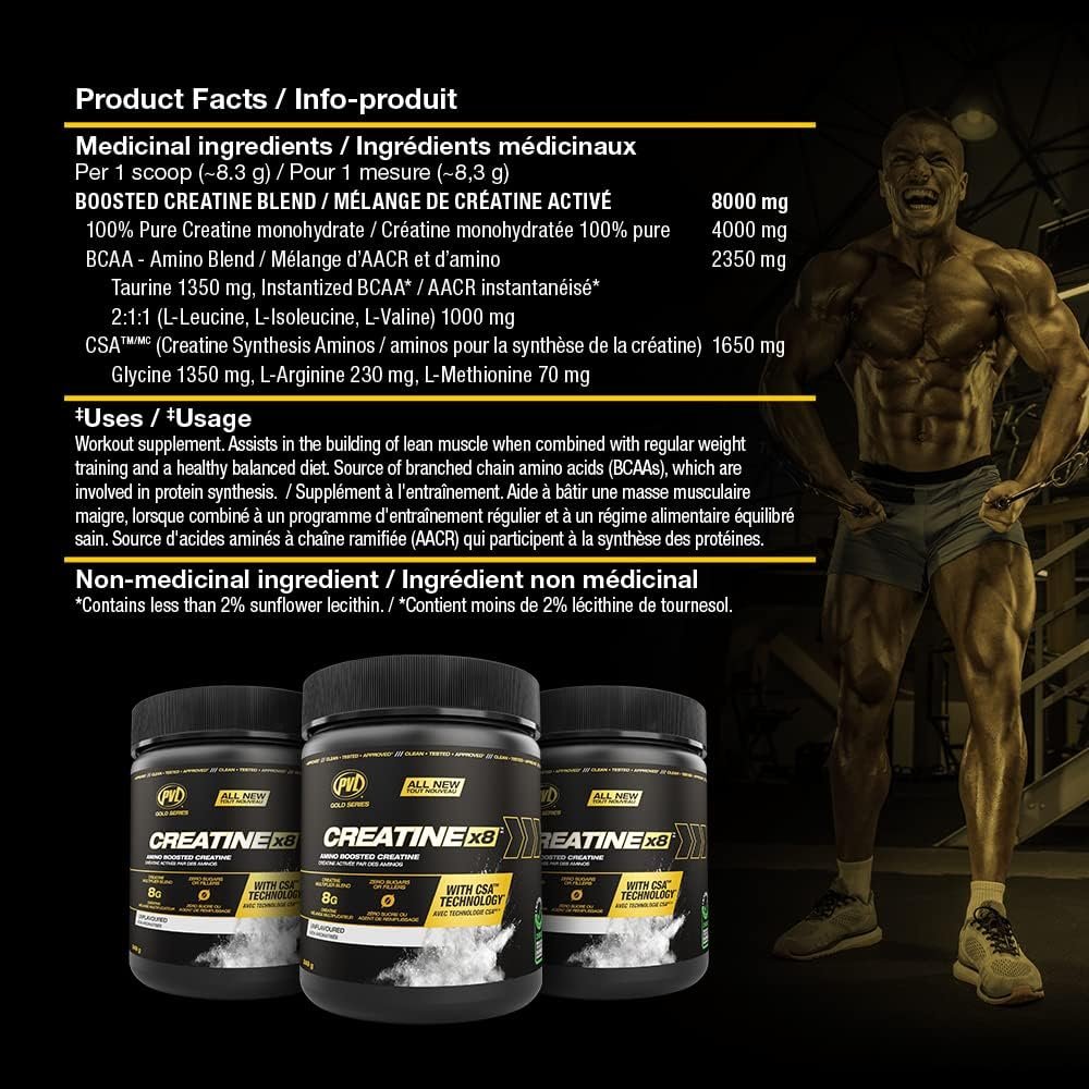 PVL Creatine X8 - Advanced Creatine Multiplier - creatine monohydrate powder + Amino Acid Supplement - 249 g - 30 Serving