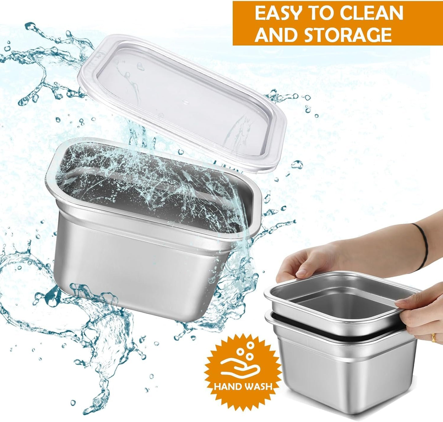 8 Pcs 1/6 Size Hotel Steam Table Pans with Lids, Stainless Steel Food Containers and PP Plastic Covers, Anti-clogging Steamer Pans for Buffet, Catering, Restaurant, and Food Prep(4" Deep)