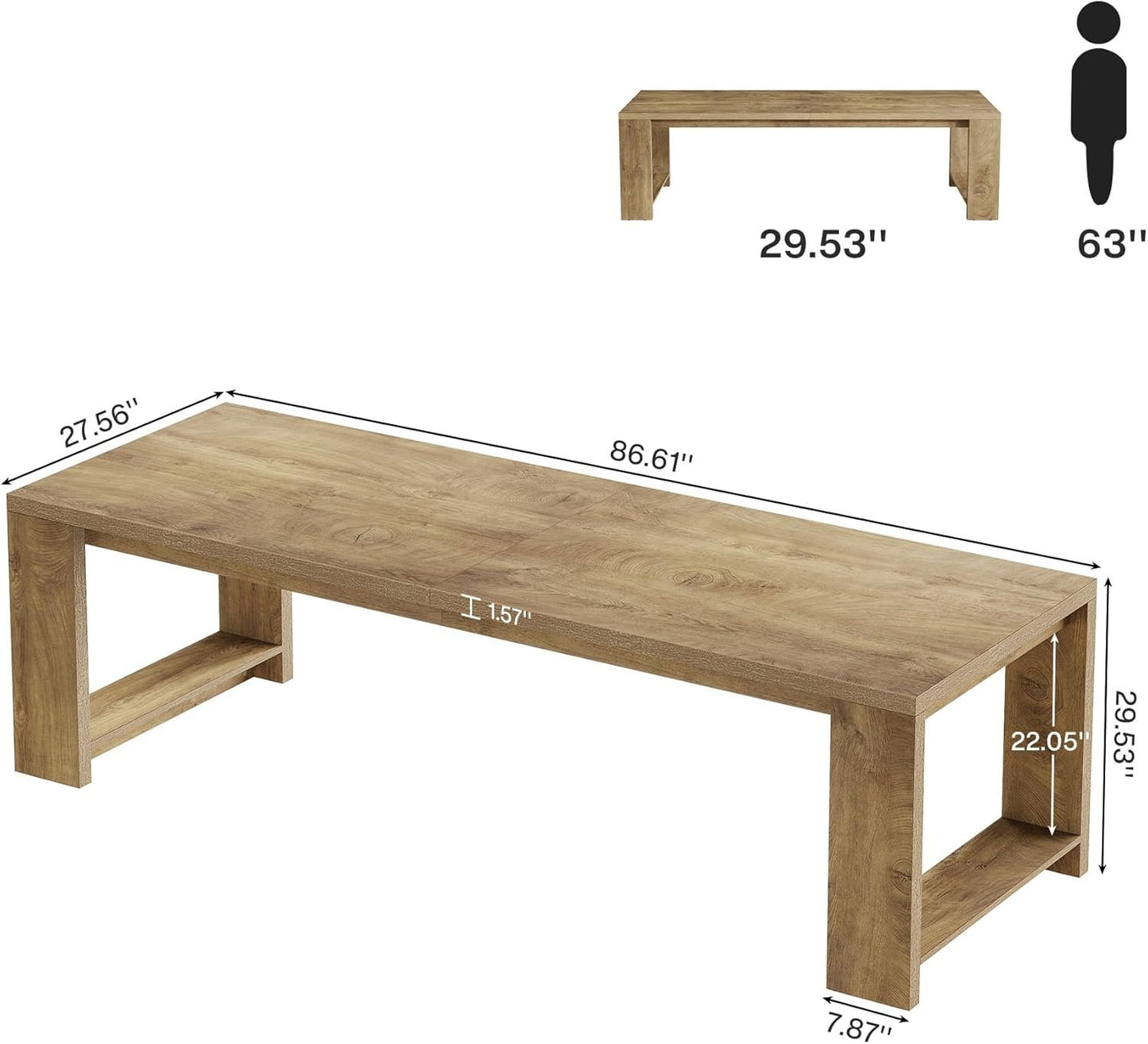 Tribesigns 86.61-Inch Dining Table for 6-8 People, Farmhouse Narrow Kitchen Table with Pedestal Base, Extra Long Rectangular Dining Room Furniture, Natural Oak