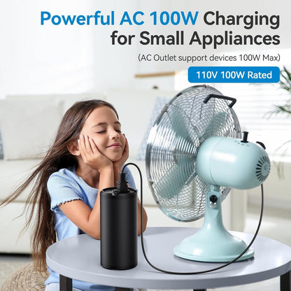 Portable Power Bank with 100W AC Outlet, 98Wh/27000mAh Laptop Portable Charger, 65W PD USB C Fast Charging, Power Station for Home Backup Power Camping Business Travel