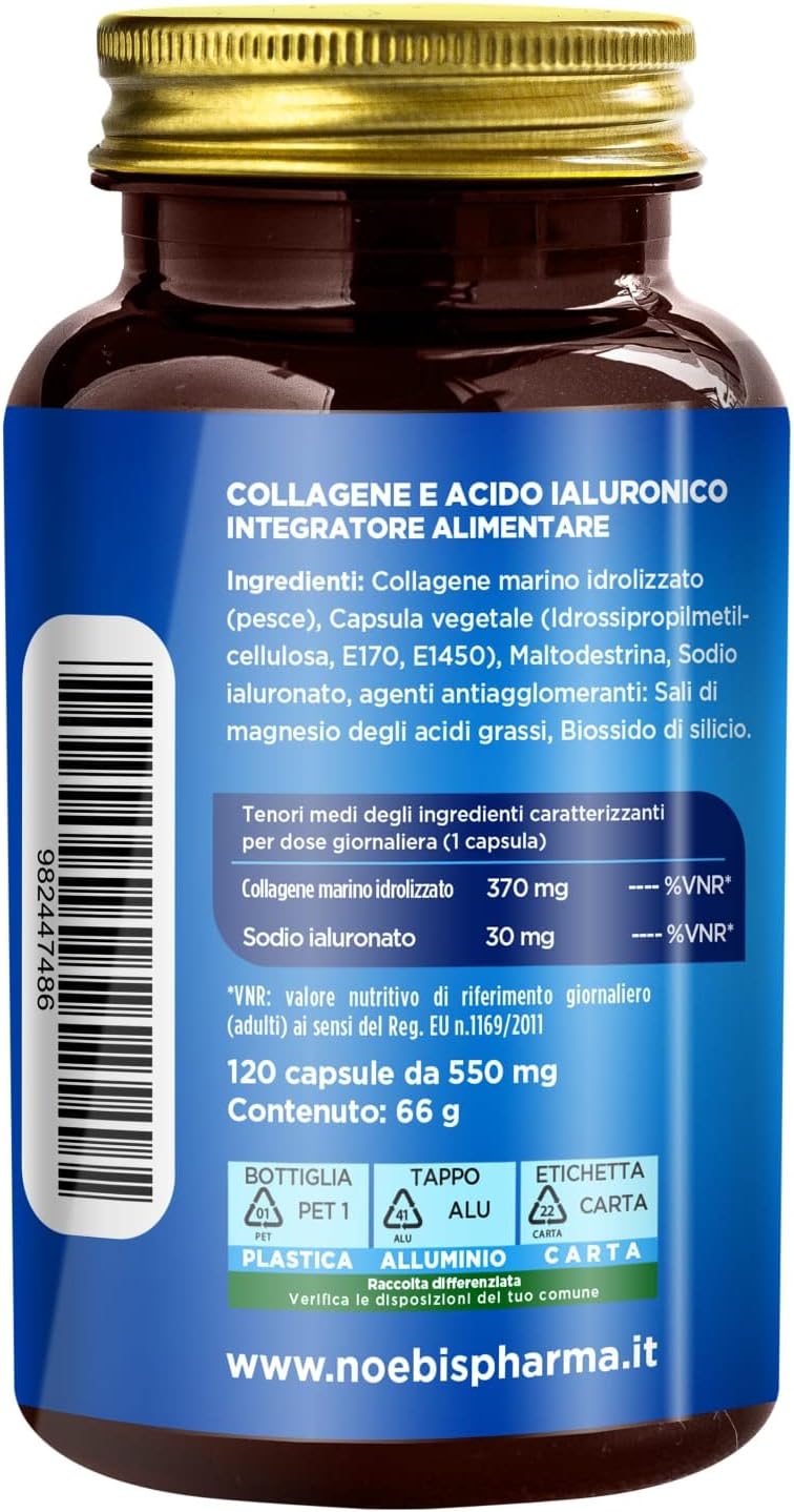 Marine Collagen and Hyaluronic Acid: Supplement for Skin, Bones and Joints | 120 Capsules - 4 Months Supply