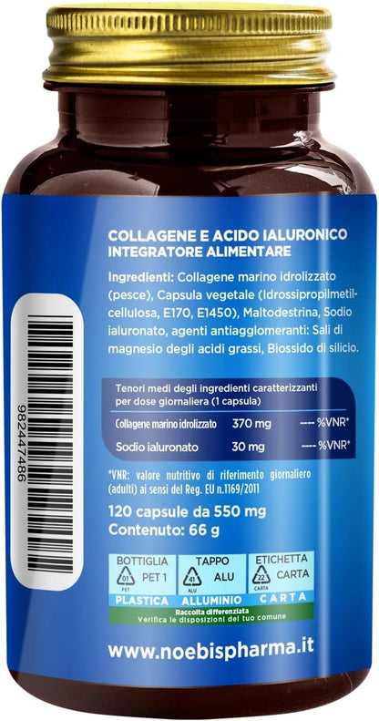 Marine Collagen and Hyaluronic Acid: Supplement for Skin, Bones and Joints | 120 Capsules - 4 Months Supply