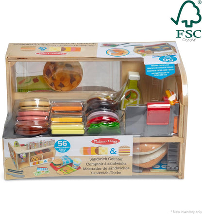 Melissa & Doug Wooden Sandwich Shop, Make Your Own Sandwich, 56 Pieces, Educational Wooden Game, Roleplay, Montessori, Creative Game, Wooden Food, Gift for Children and Girls 3 4 5 6 7 Years Old