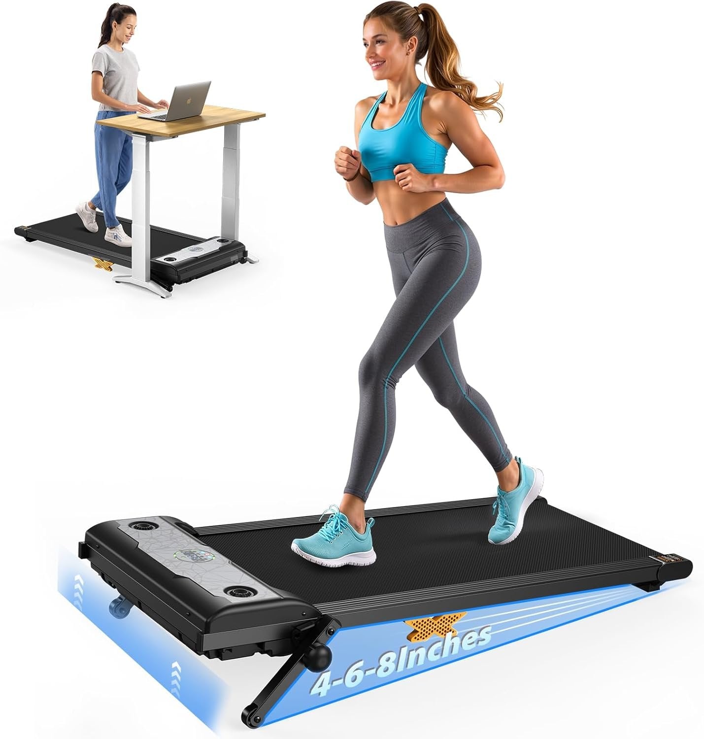Servfit Walking Pad, 2.5HP Under Desk Treadmill for Home, 3 in 1 Portable Treadmill with Remote Control, LED Display, Hidden Safety Switch, Mini Walking Jogging Machine for Home Office