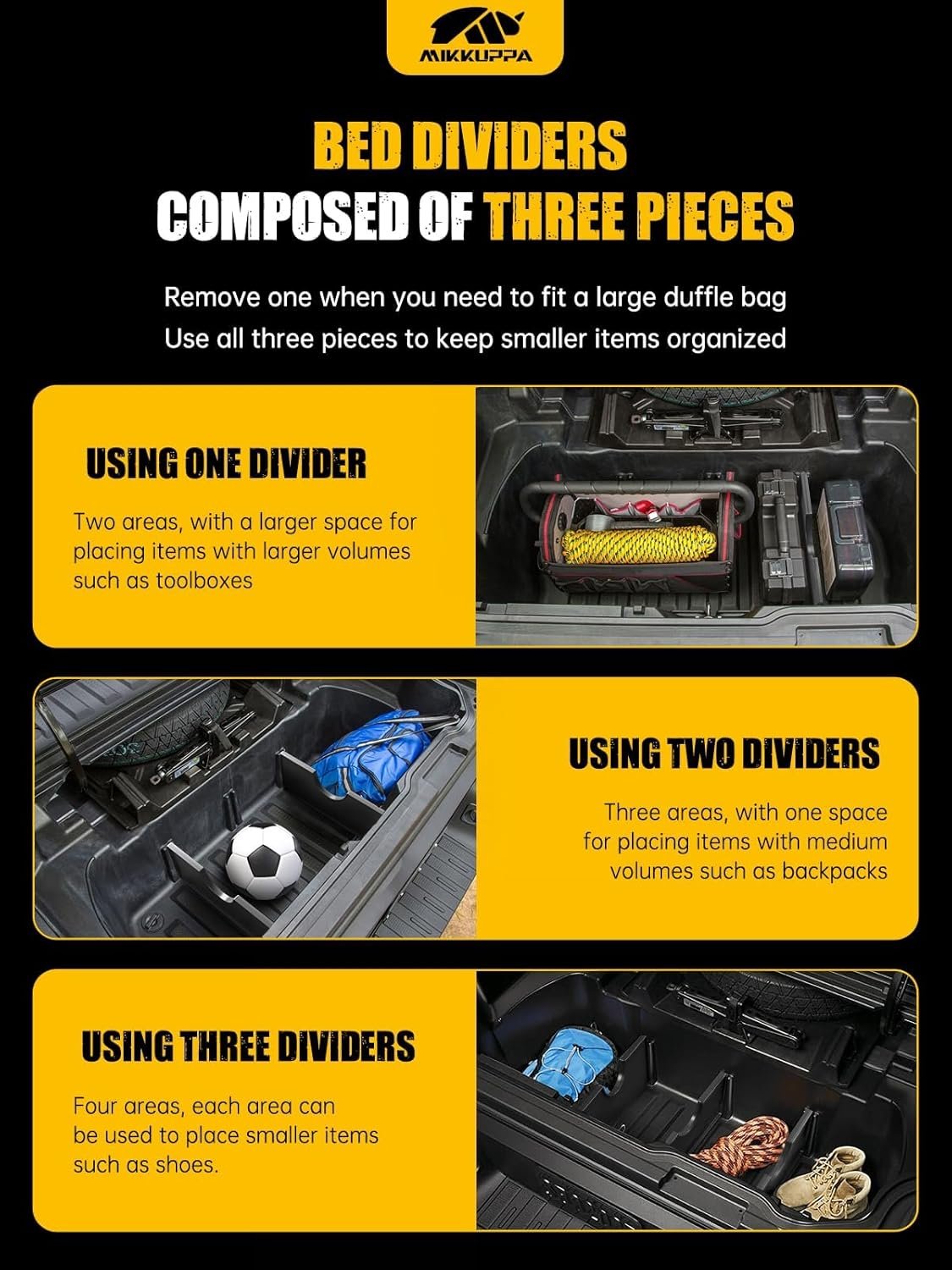 MIKKUPPA Trunk Cargo Dividers - Compatible with 2017-2024 Honda Ridgeline Storage Accessories, Truck Rear Storage Box In-Bed Dividers(3Pcs)