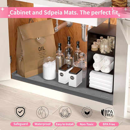 Sdpeia Under Sink Mat for [34" x 22"] Cabinet, Upgraded Silicone Waterproof Kitchen Cabinet Liner Cabinet Protector Kitchen Organizers and Storage