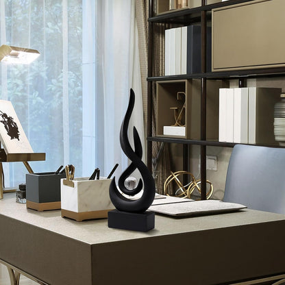 AWNR Abstract Black Sculpture: Flame Statue with Glass Ball Resin Art Figurines - Unique Centerpiece for Modern Home Decor