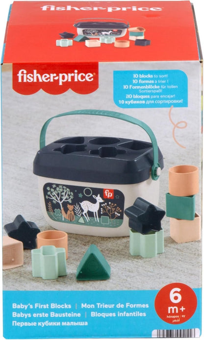 Fisher-Price Stacking Toy Baby’s First Blocks Set of 10 Shapes for Sorting Play Ages 6+ Months, Navy Fawn