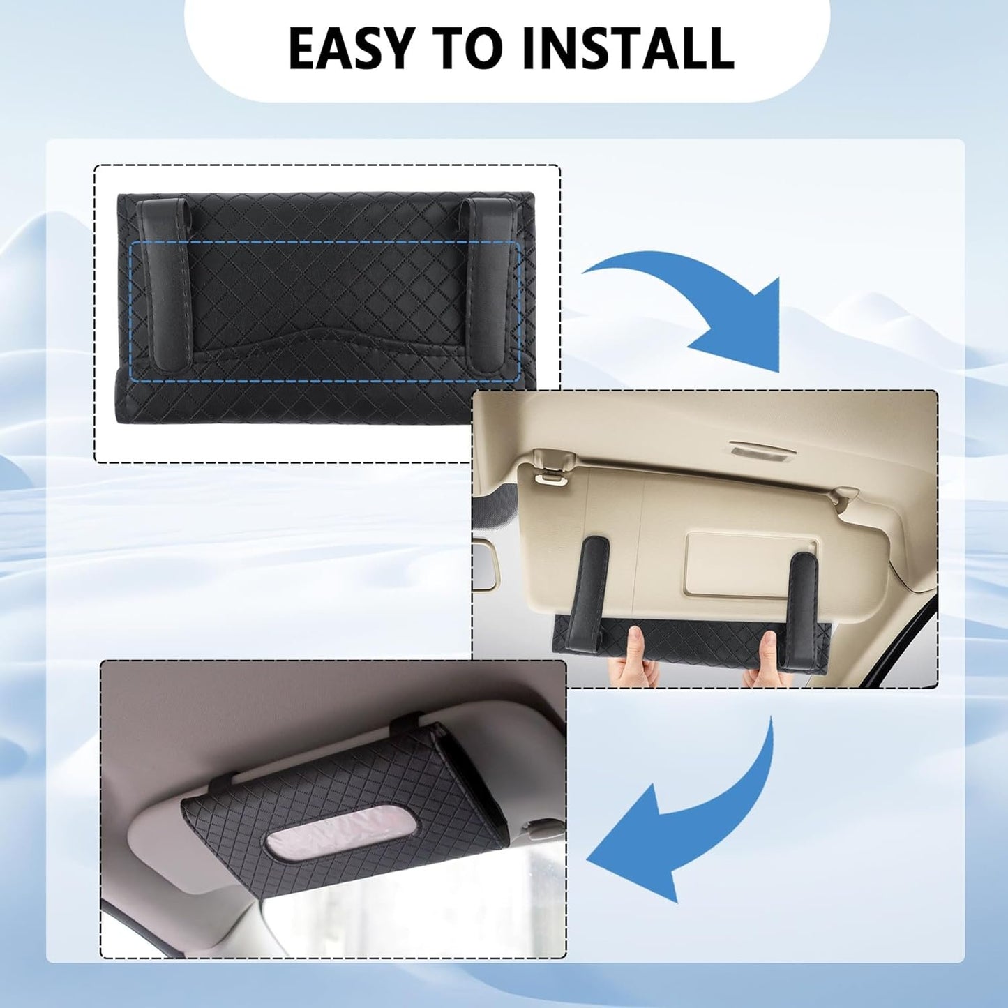 Car Tissue Holder,Leather Car Organizer Car Tissue Box Holder with Plaid Design,Universal Car Accessories Interior Car Napkin Holder for Visor,Door,Center Console,Sunroof