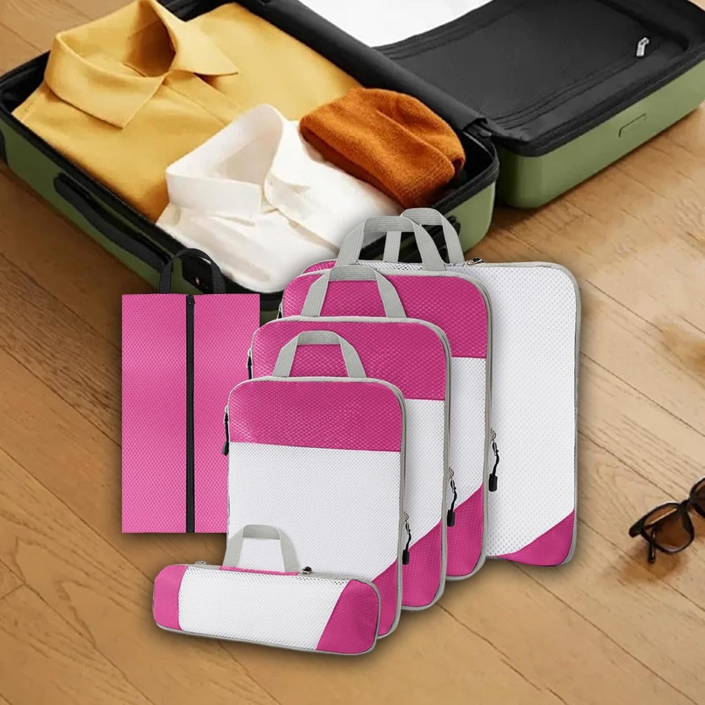 Gralara Ultimate Travel Packing Cubes Set for Seamless Organization, Pink