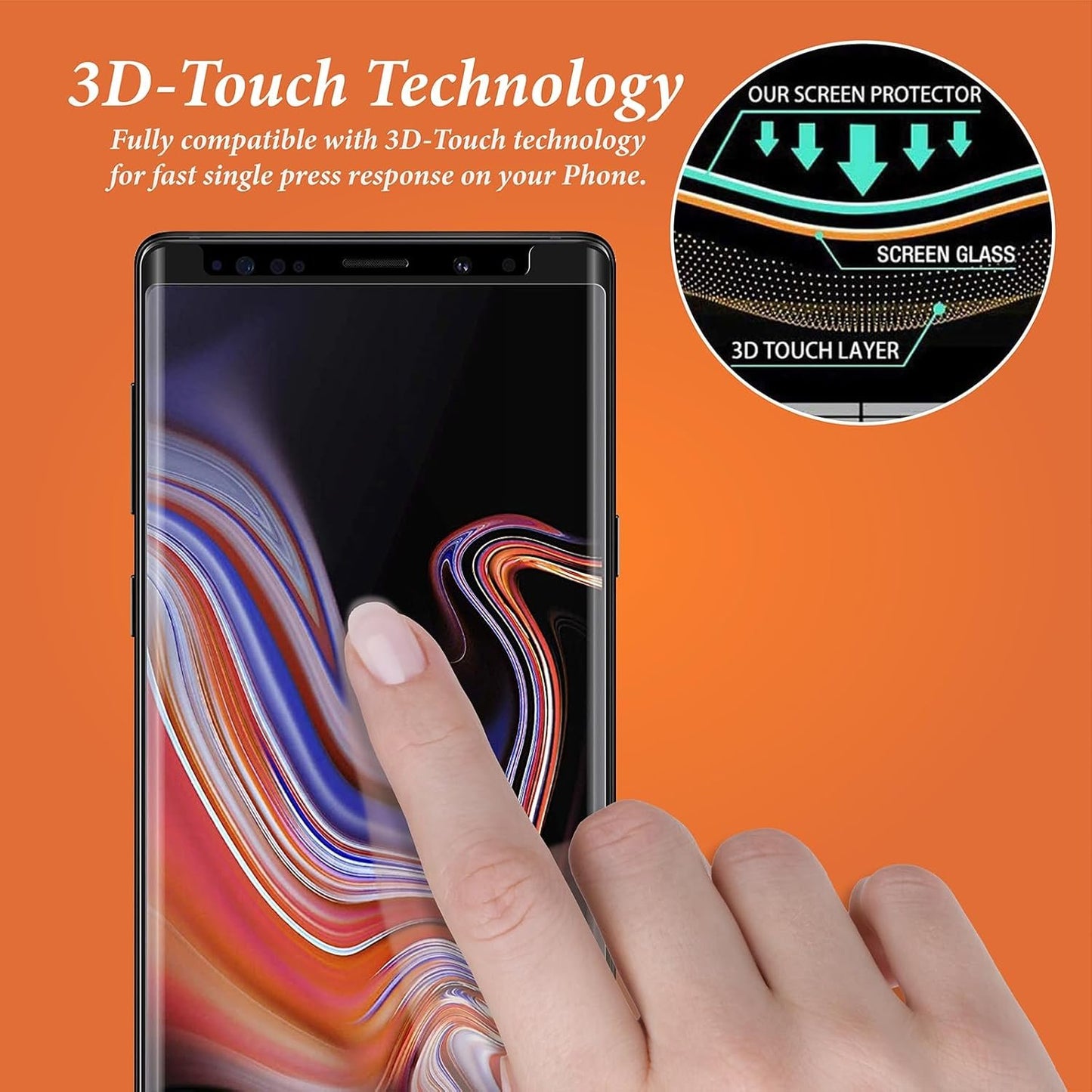 QUESPLE 2 Pack for Samsung Galaxy Note 9 Screen Protector 6.4 Inch, HD Clear Tempered Glass, Easy Installation, High Sensitivity, Case Friendly