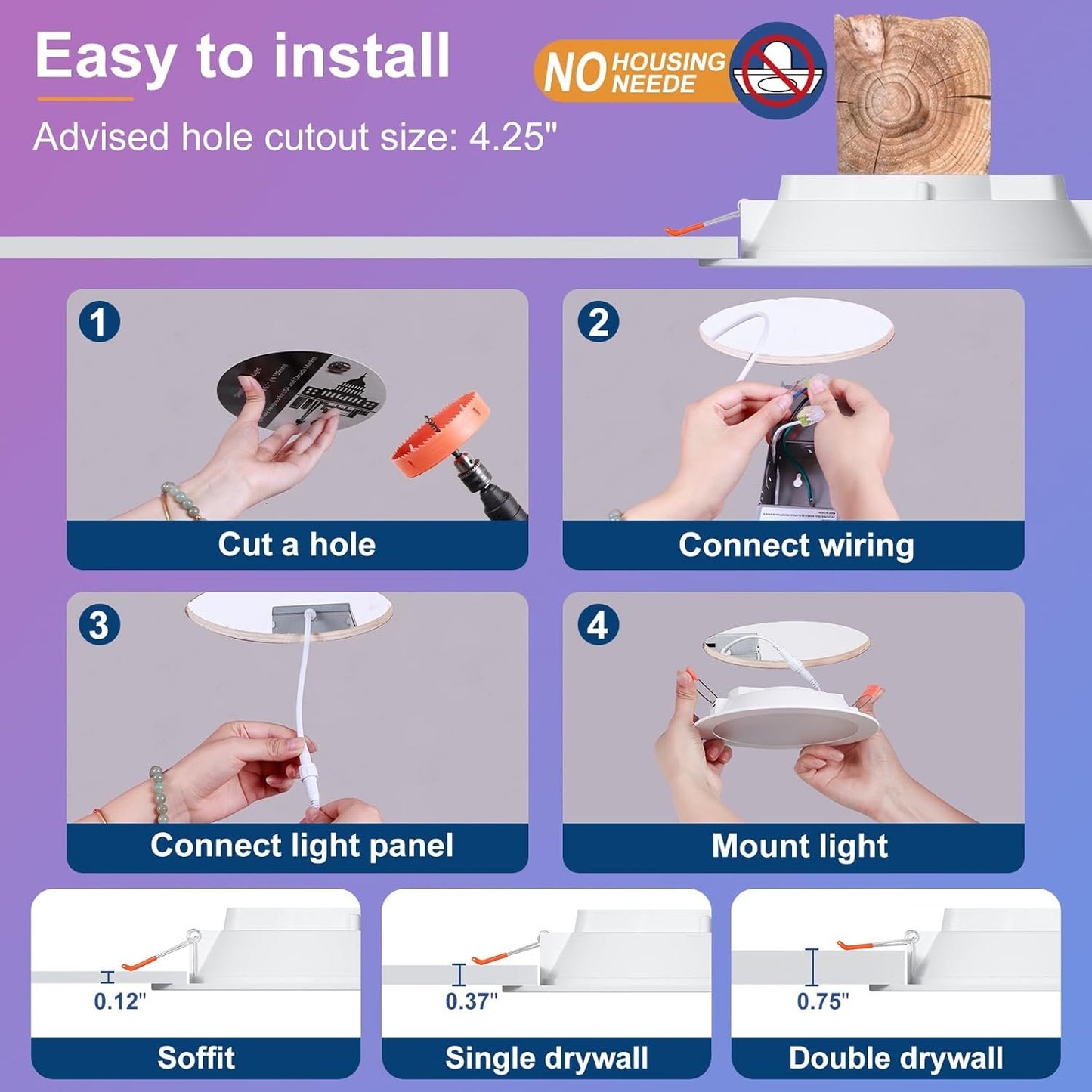 Smart Recessed Lighting 4 Inch RGBCW Color Changing 12W LED Downlight with Junction Box,1000 Lumen Recessed Ceiling Light Compatible with Alexa,Dimmable by Bluetooth Control