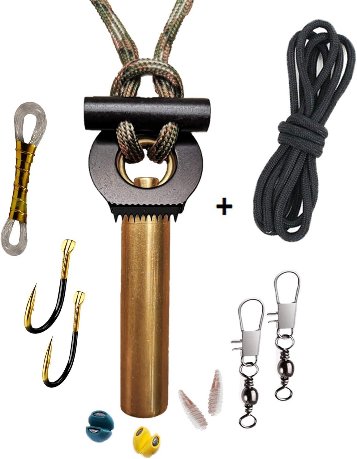 BSGB Fire Starter Paracord Necklace EDC Military Survival Gear Tinder Cord Fire Steel and Striker Kit Magnesium Ferro Rod Tool Fishing Tools for Emergency Outdoor Hiking Camping Hunting