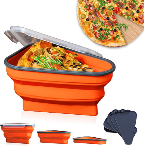 Queceuy reusable expandable pizza storage container includes 5 microwaveable heating trays, adjustable pizza boxes, space-saving pizza rack, and the rest of the pizza slice containers