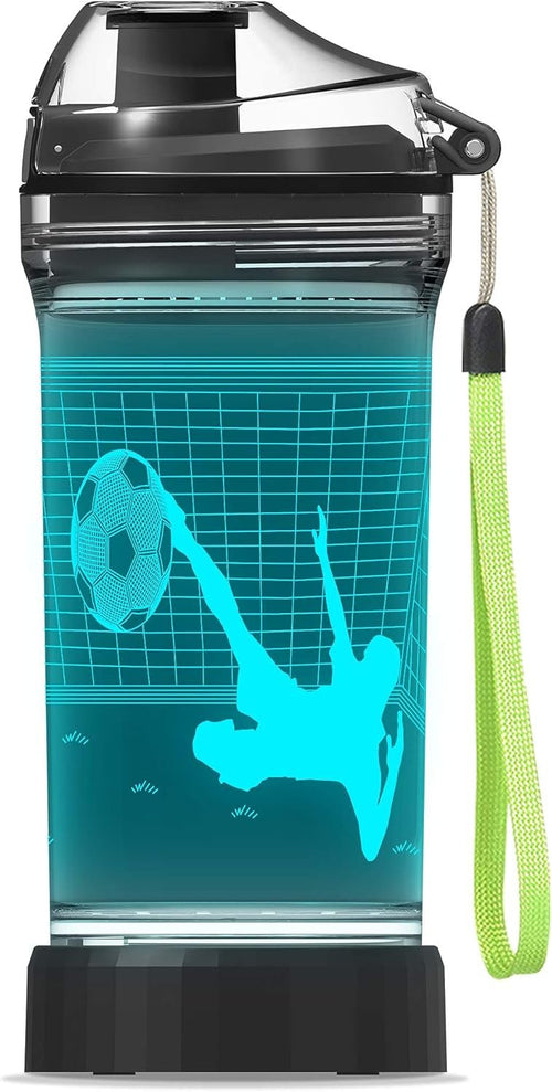 YuanDian Light Up Kids Water Bottle with 3D Soccer Design- 14 OZ Tritan BPA Free - Cool Drinking Cups Gift for School Kids Boy Child Sport Soccer Lovers